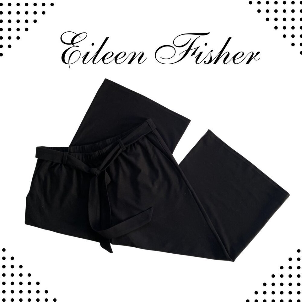 Eileen Fisher Women's Black Viscose Cropped Wide Leg Tie Front Pants, Small #220